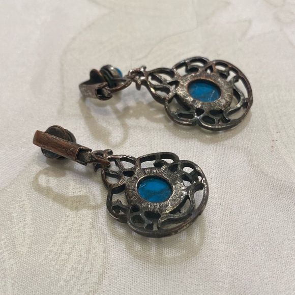 Vintage Silver And Faux Turquoise Dangling Earrings - Picture 9 of 14
